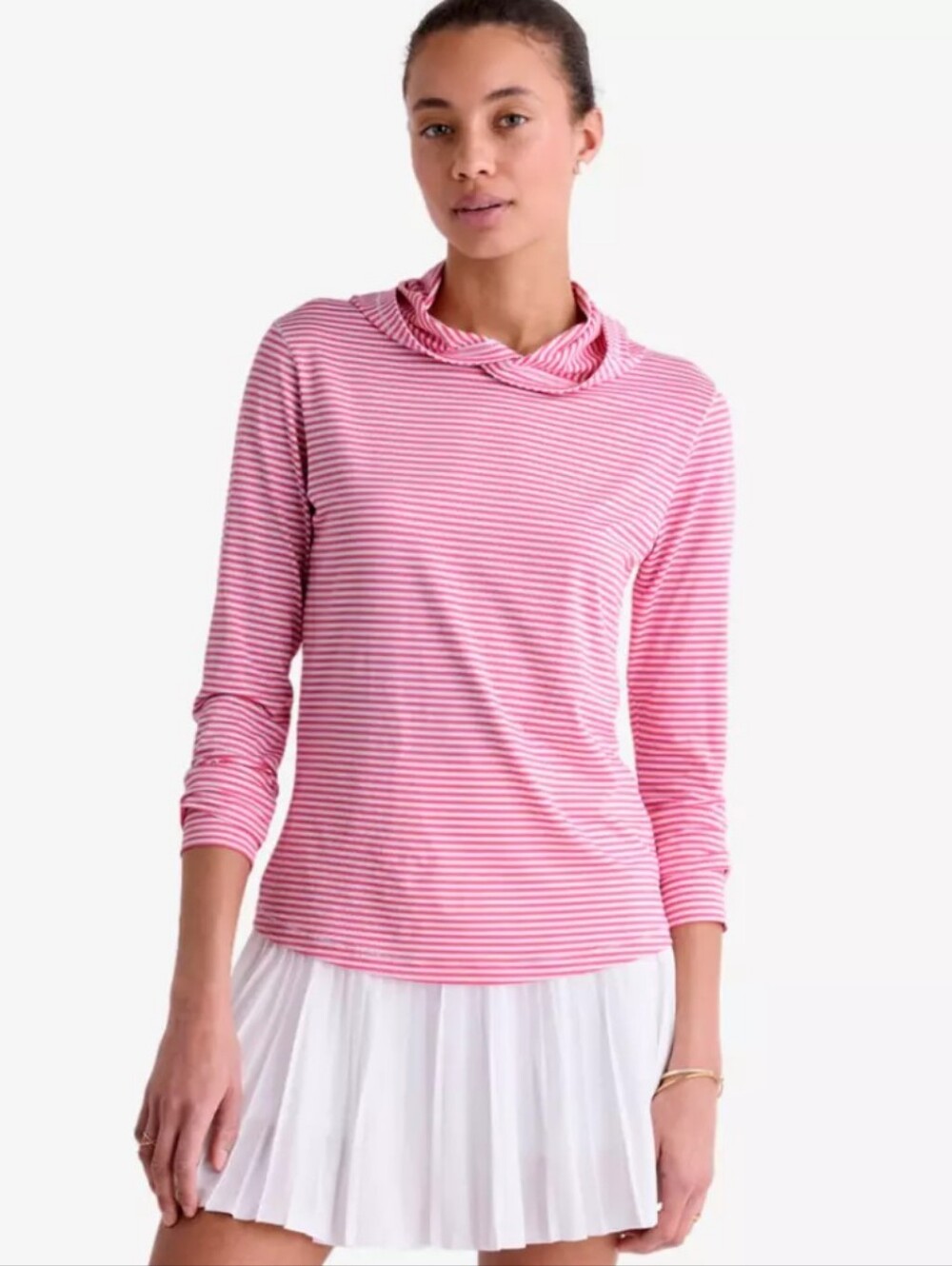 Vineyard Vines Sankaty Pullover Striped Pink Golf  Hoodie